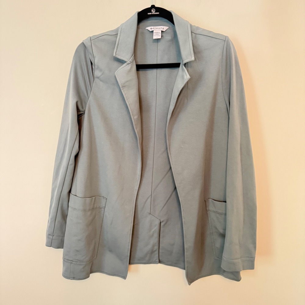 Athleta Intercity Blazer Sage Green Open Front Knit Jacket Womens Size 6 B214